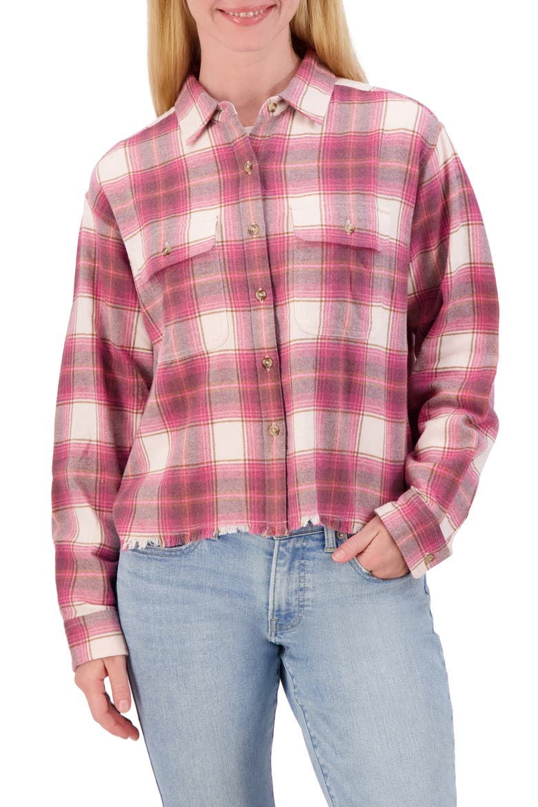 Plaid Raw Edge Button-Up Flannel Shirt, Main, color, PINK PLAID