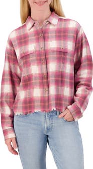 Lucky Brand Plaid Raw Edge Button-Up Flannel Shirt