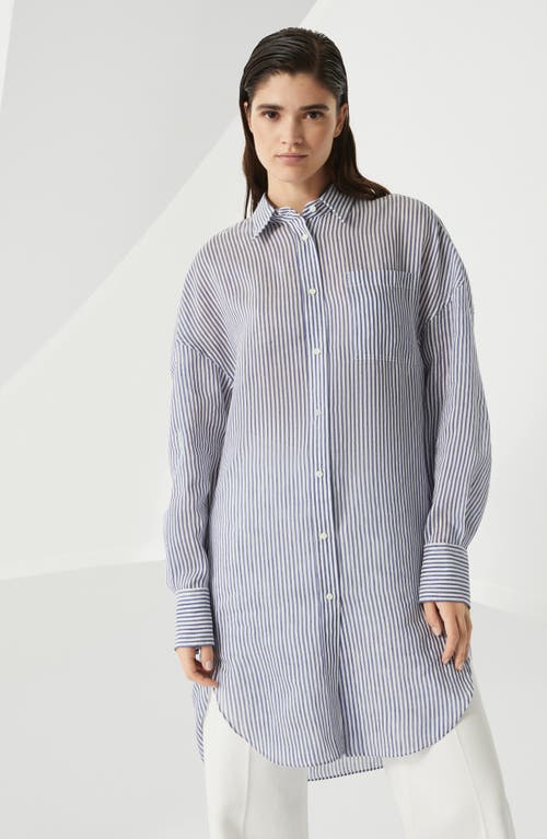 Brunello Cucinelli Long Shirt With Monili In Azure