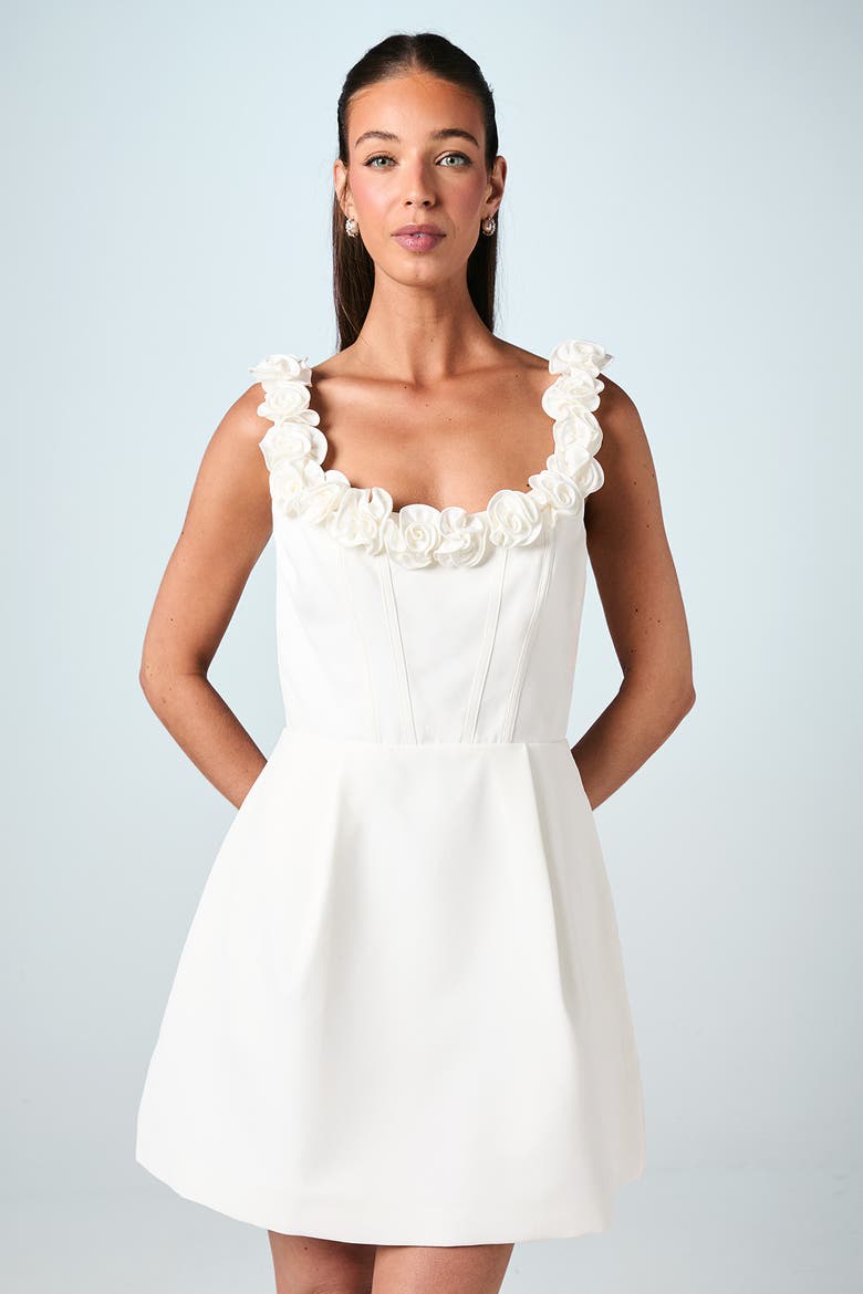 Square Neck 3D Flower Bridal Mini Dress, Alternate, color, Ivory