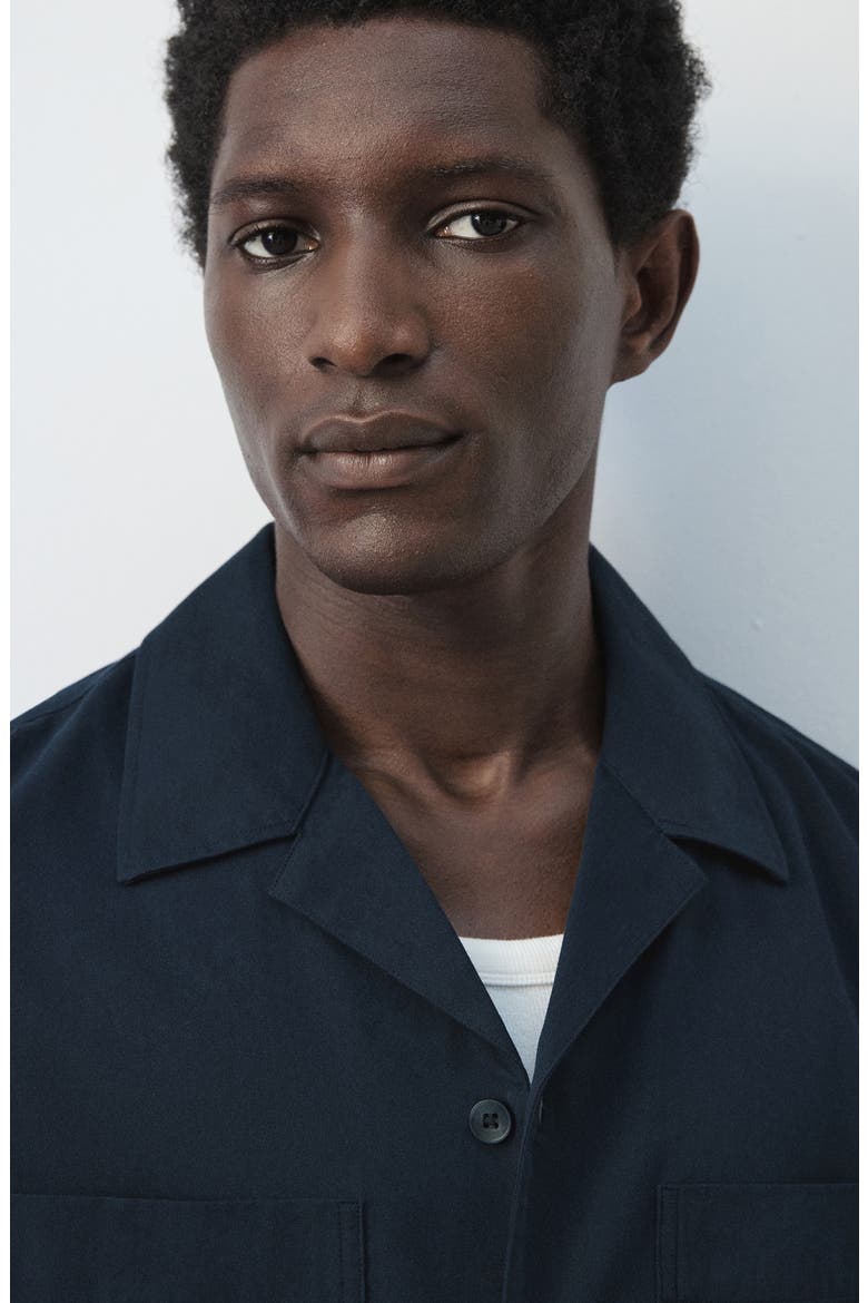 Long Sleeve Cotton Blend Button-Up Shirt, Alternate, color, NAVY