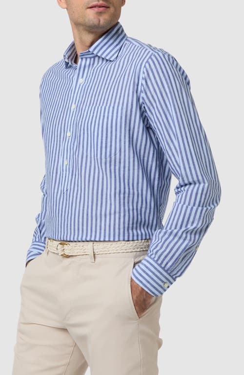 Sid Mashburn Slim Fit Stripe Slub Linen & Cotton Button-up Popover Shirt In Blue/sky Awning Stripe