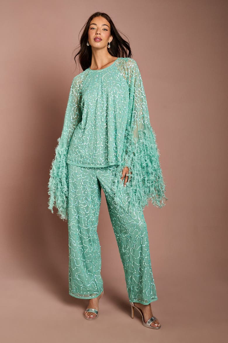 Sequin Cape Blouse, Alternate, color, Sage