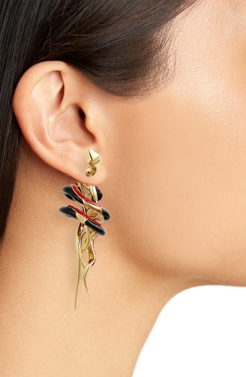 Bottega Veneta Enamel Spiral Snake Front Back Earrings In Petrol/black