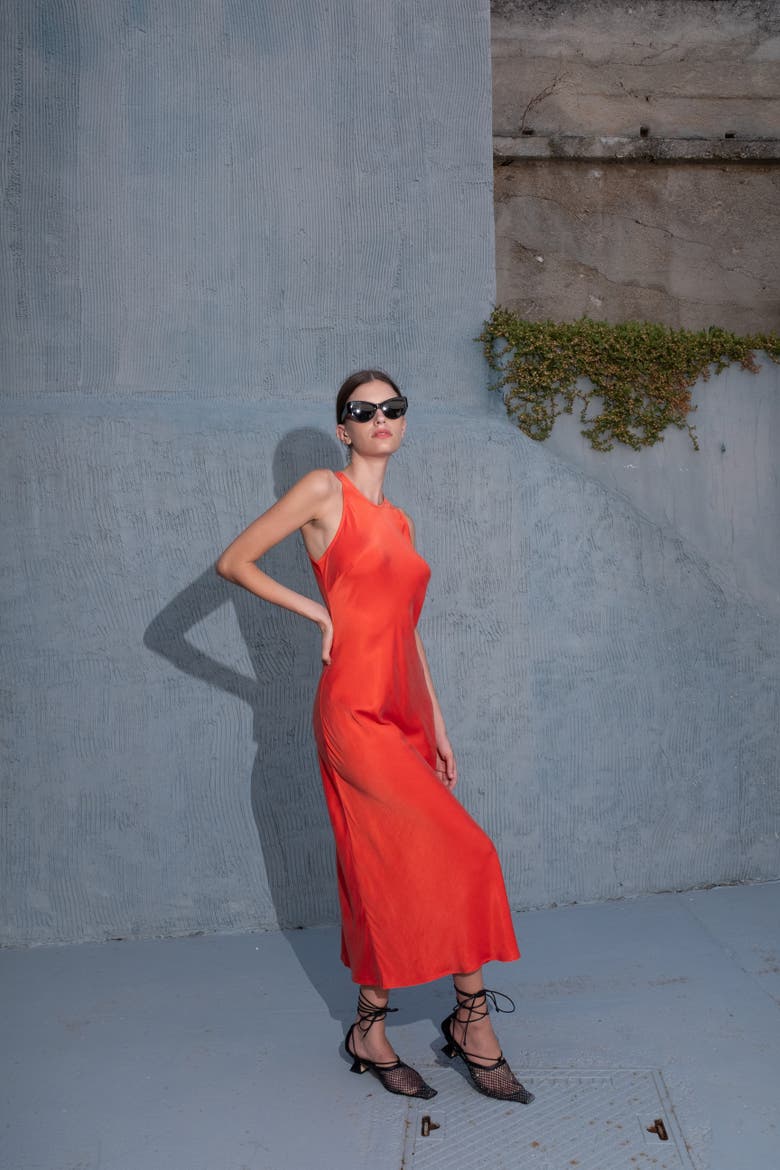 Atlantis Sleeveless Bias Cut Maxi Dress, Alternate, color, Mandarin