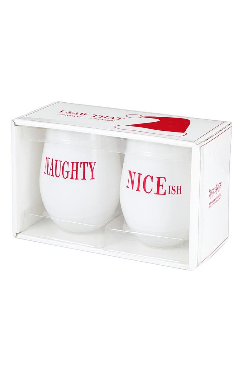 CREATIVE BRANDS Naughty & Nice Set of 2 Wine Tumblers, Alternate, color, White