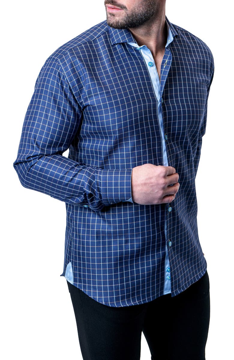 Maceoo Einstein Royal Check Blue Contemporary Fit Button-Up Shirt, Alternate, color, Blue