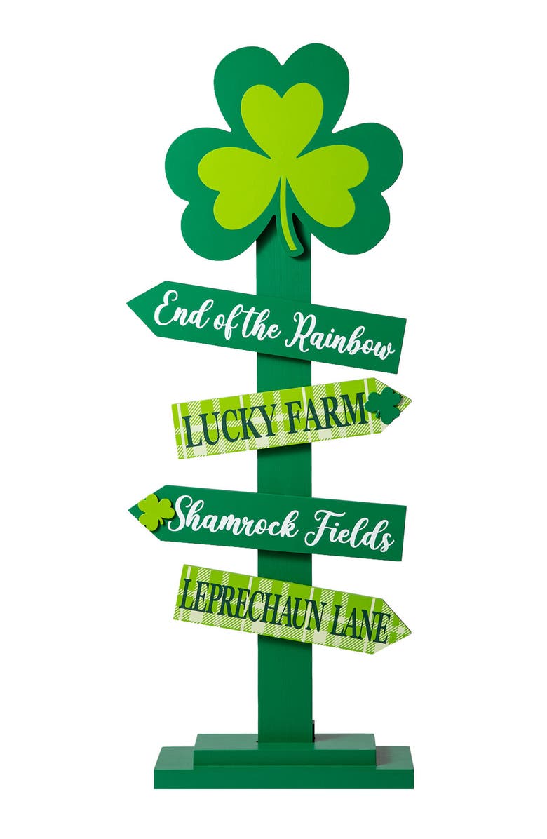 Glitzhome St. Patrick's Wood Shamrock Word Sign Porch Decor, Main, color, Green