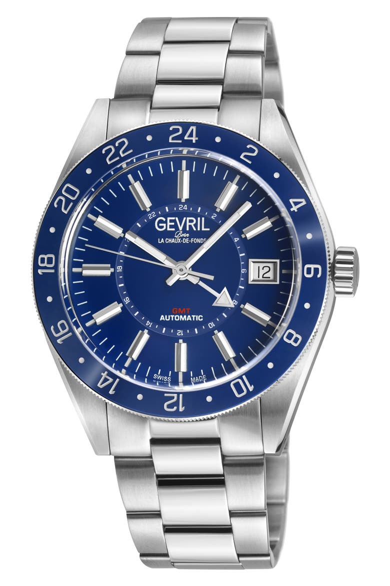 Belmont GMT Automatic Bracelet Watch, 44mm, Main, color, SILVER