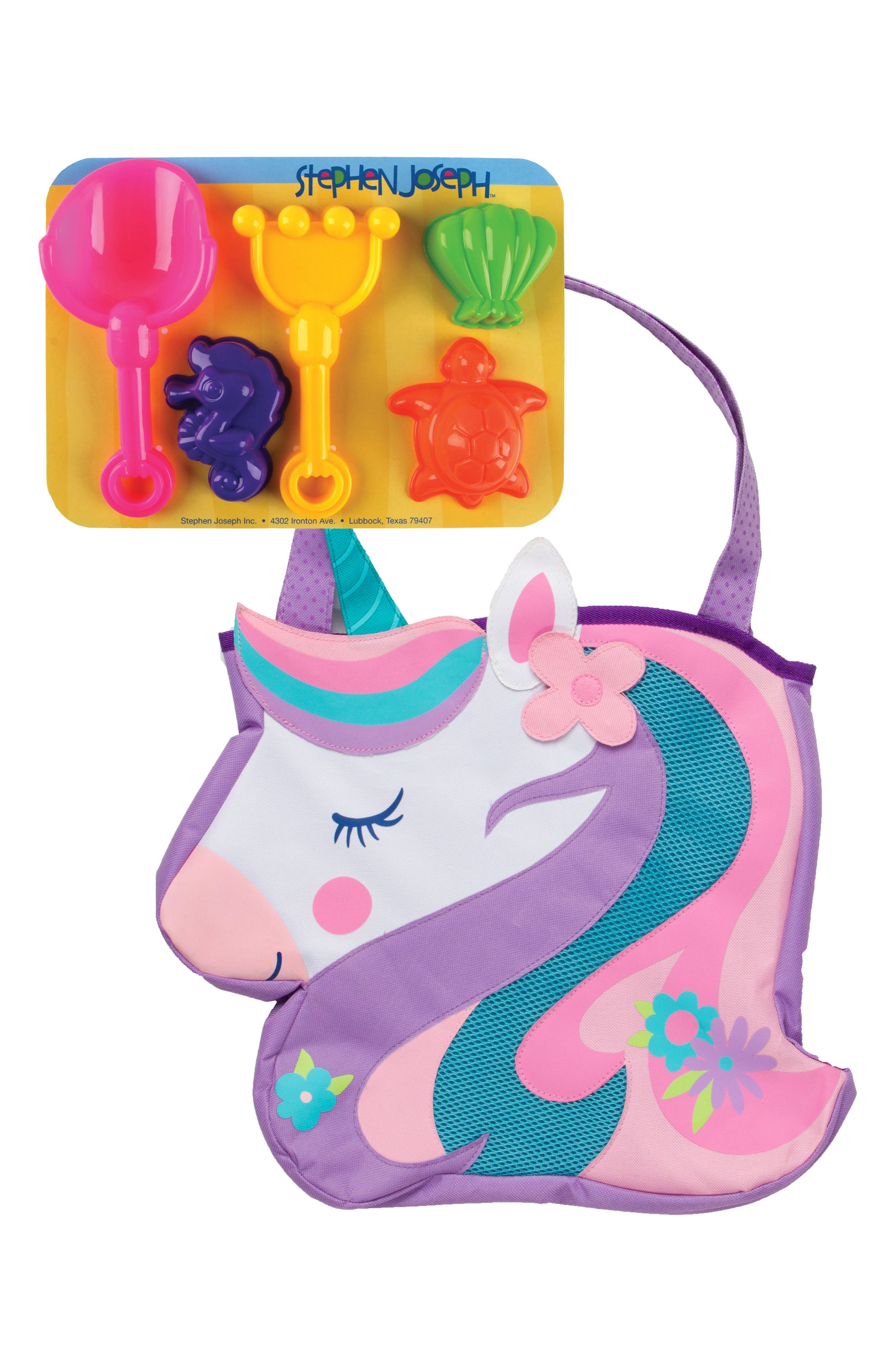 Stephen Joseph Unicorn Beach Tote & Sand Toys, Main, color, 