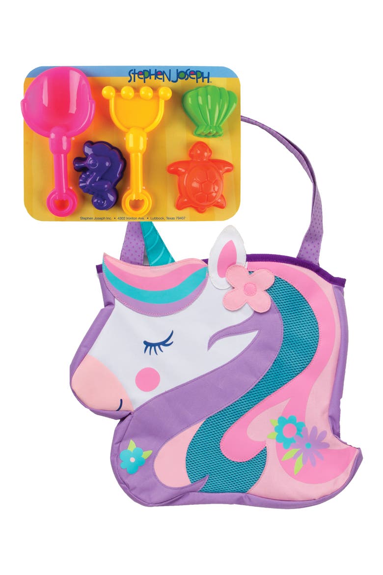 Unicorn Beach Tote & Sand Toys, Main, color, PINK/ PURPLE