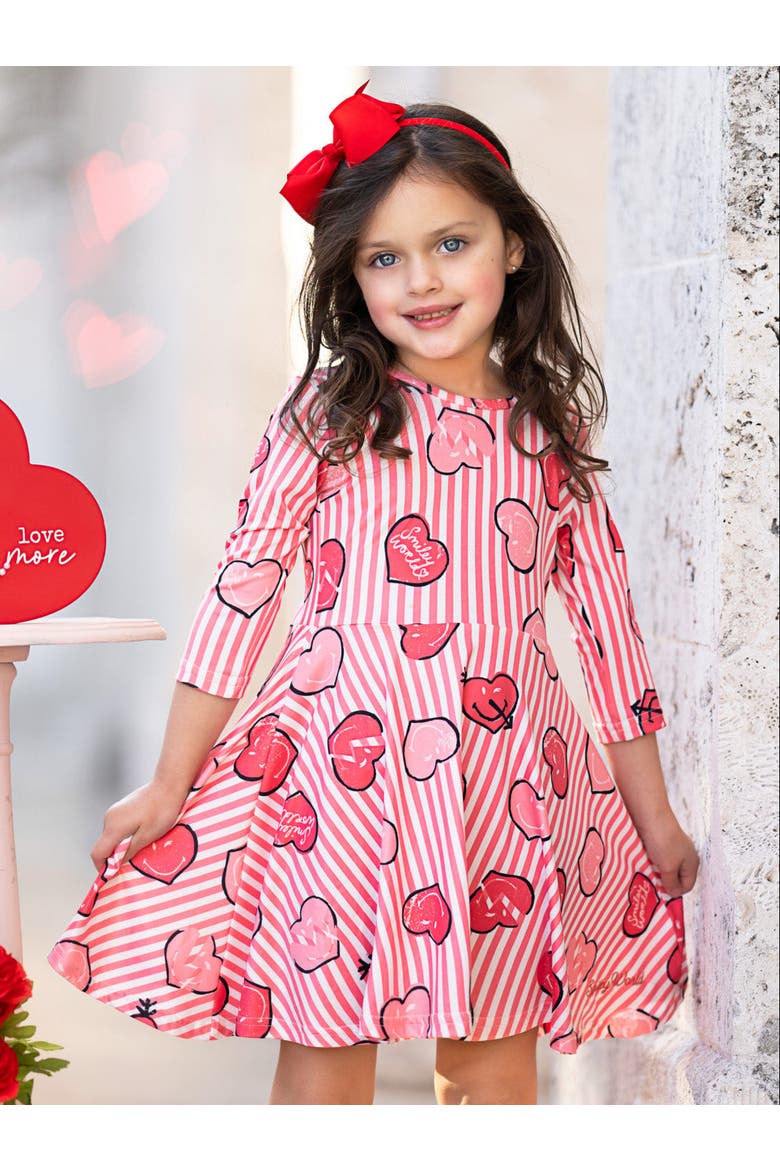 Girls SmileyWorld Love Stamped Skater Dress, Alternate, color, Red