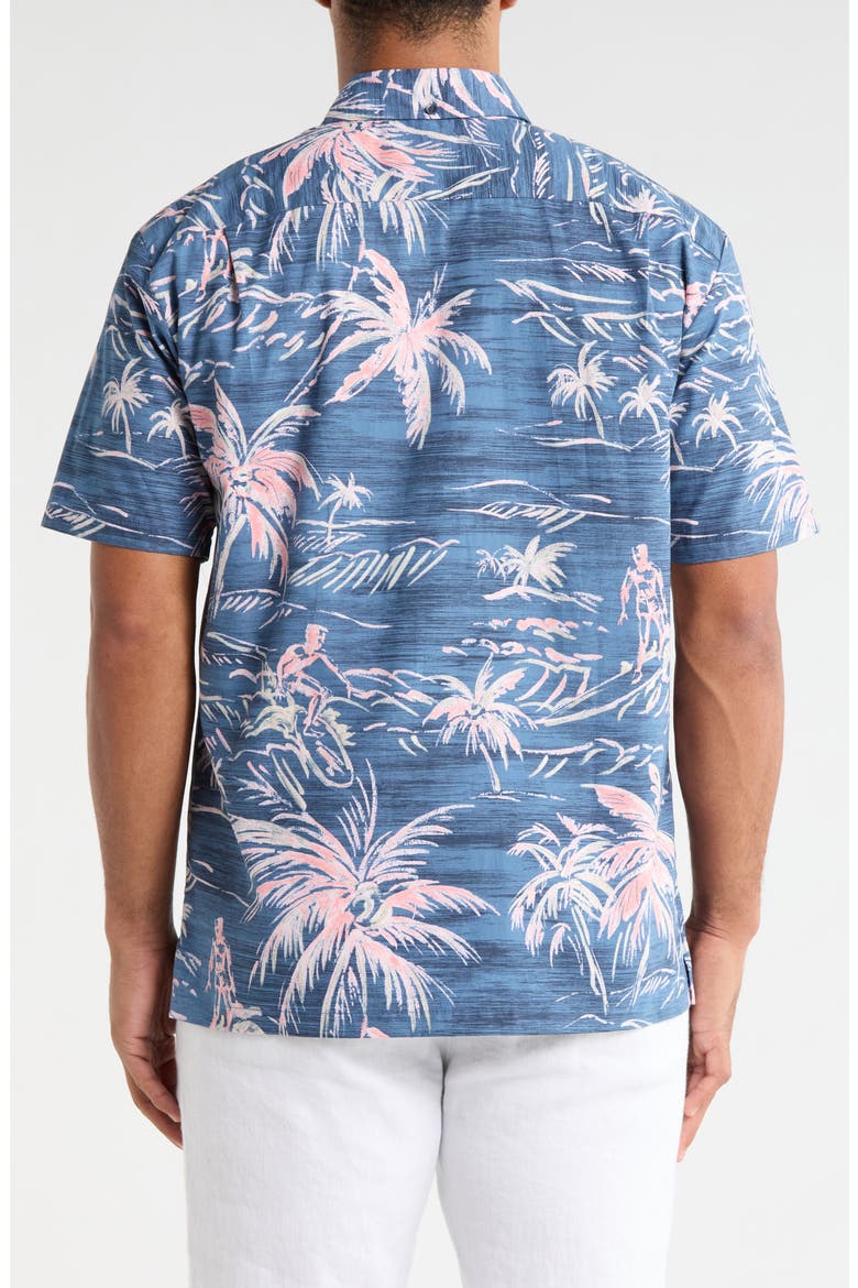 He'e Nalu Print Short Sleeve Cotton Button-Down Shirt, Alternate, color, DENIM BLUE