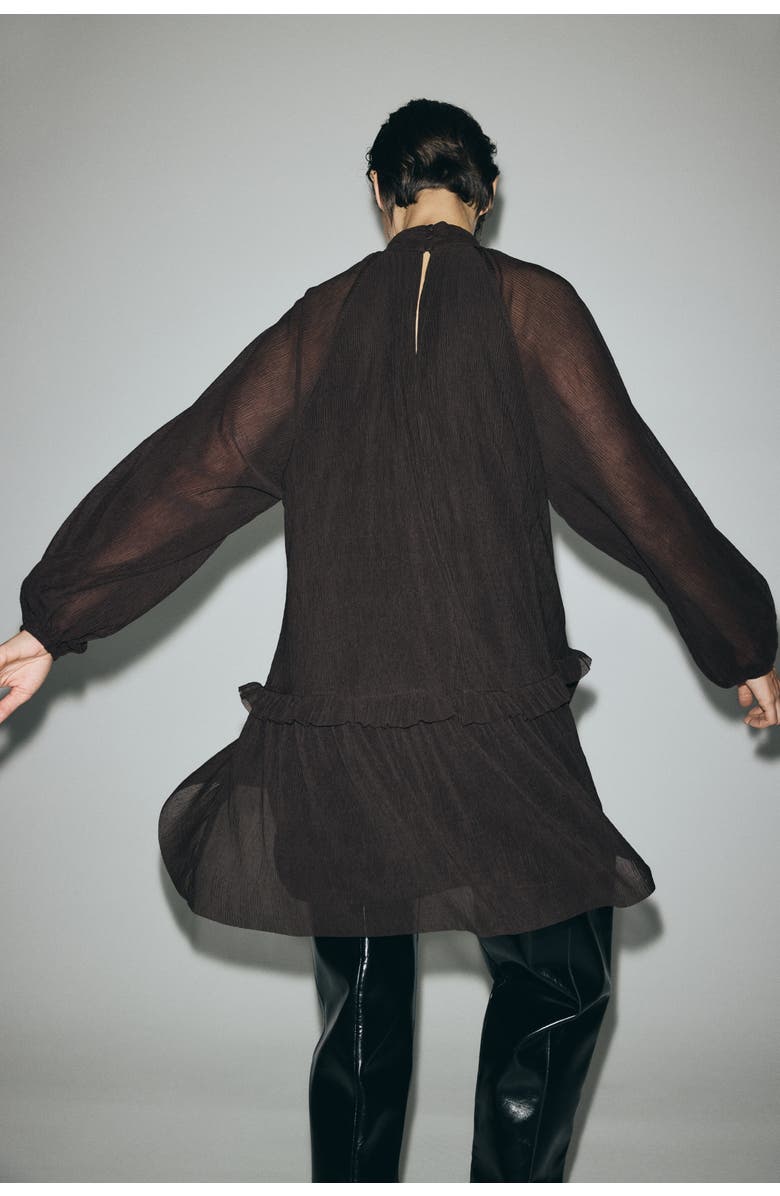 H&M Plissé Jersey Dress, Alternate, color, Dark Brown