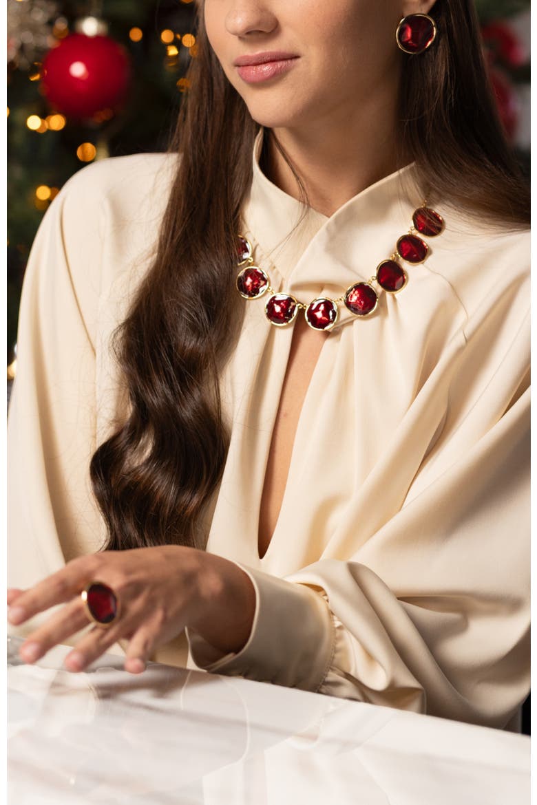 Enamel Ripple Earrings, Alternate, color, Red & Gold
