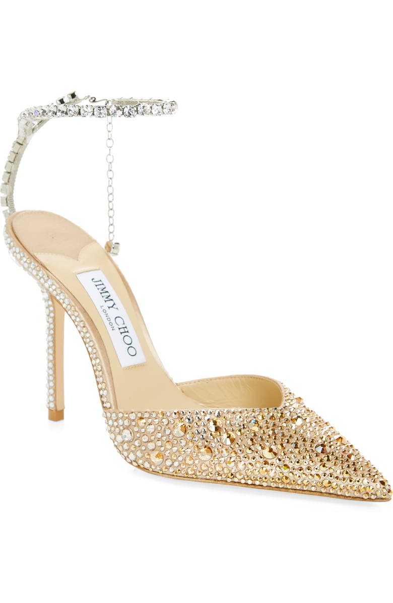 Jimmy Choo Saeda Crystal Ankle Strap Pointed Toe Pump, Main, color,