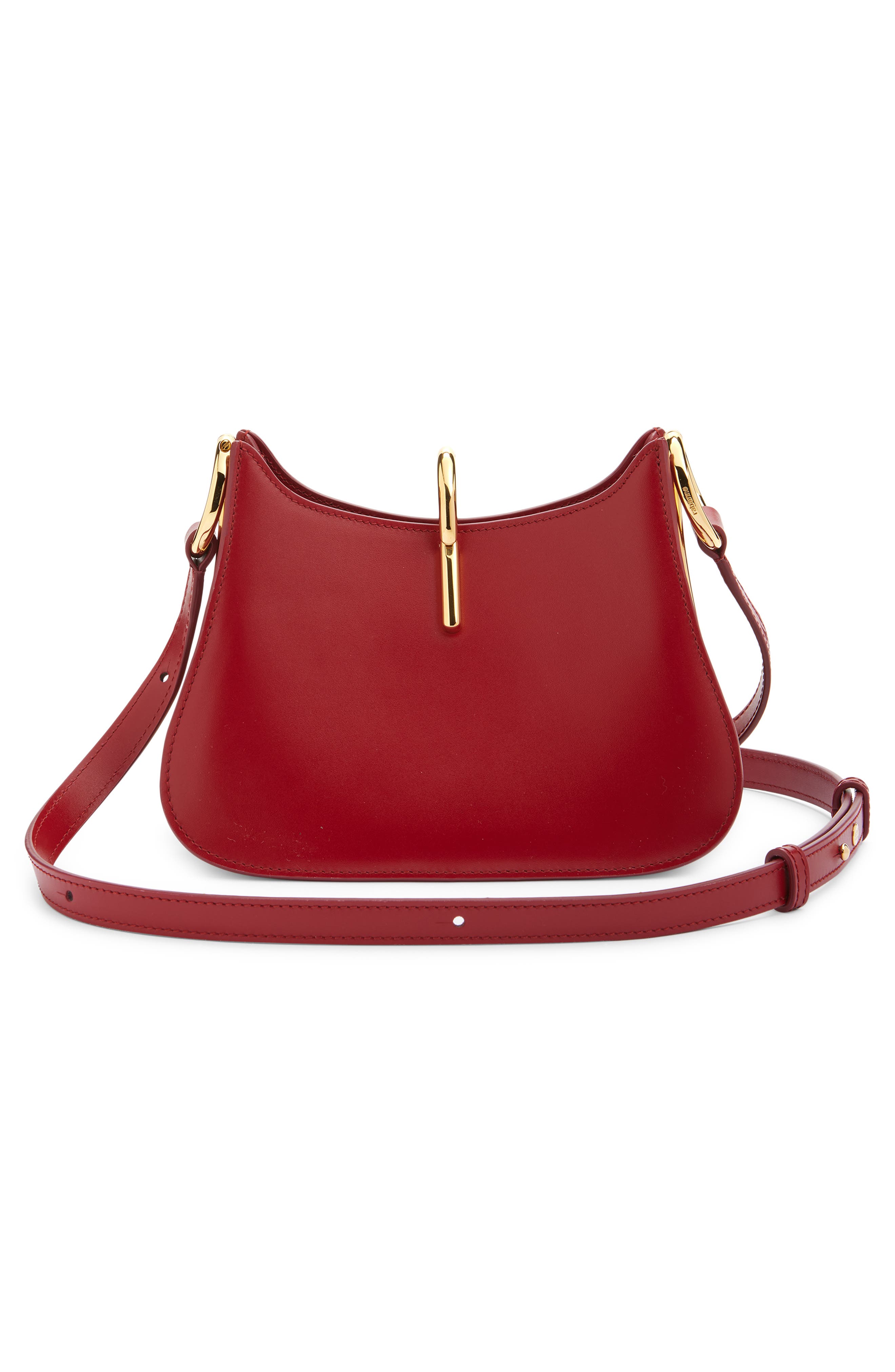 The Small Ring Leather Shoulder Bag, Alternate, color, RED