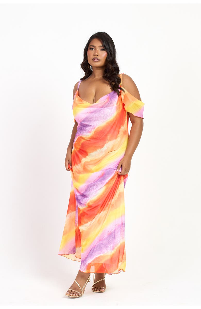FASHION-SZN CURVE Cold Shoulder Marble Print Maxi Dress, Alternate, color, Purple