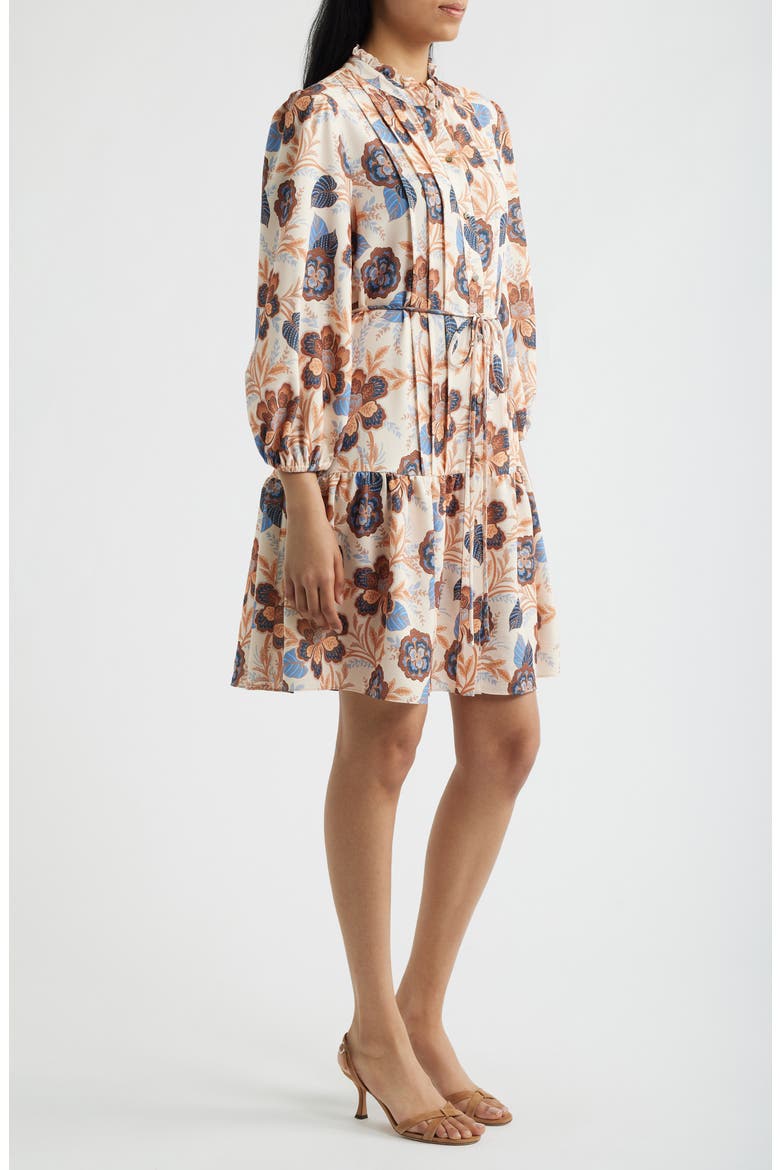 Floral Ruffle Neck Shirtdress, Alternate, color, SAND MULTI