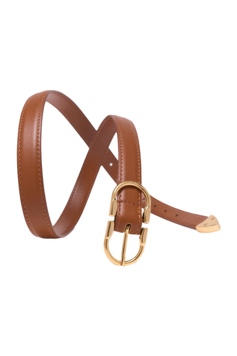 Double-buckle leather belt, Alternate, color, Camel