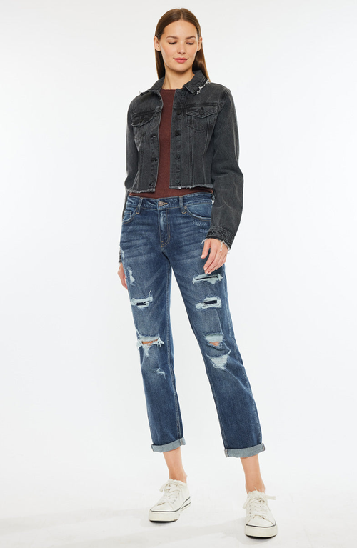 Kancan Devika Mid Rise Boyfriend Jeans In Blue