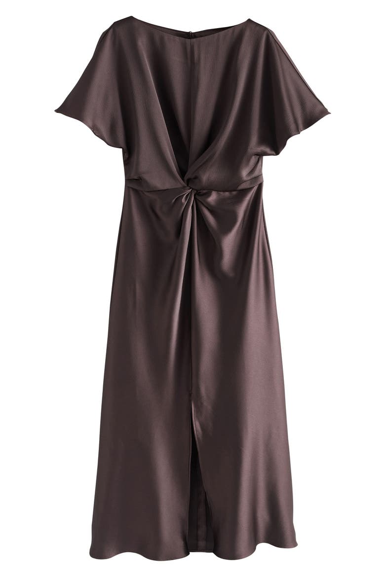 Short Sleeve Twist Front Midi Dress, Main, color, BROWN