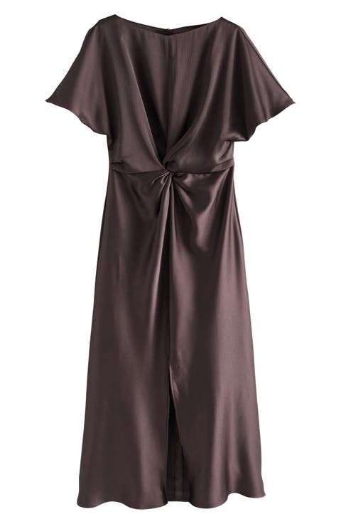 Short Sleeve Twist Front Midi Dress