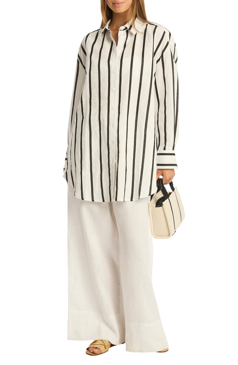 Sea Level Corfu Stripe Cover-Up Shirt, Main, color, Black