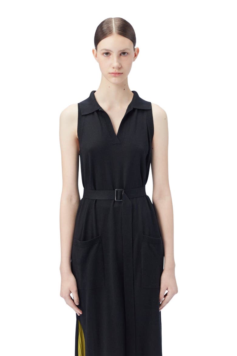 Sleeveless Silk Cashmere Polo Dress, Alternate, color, black