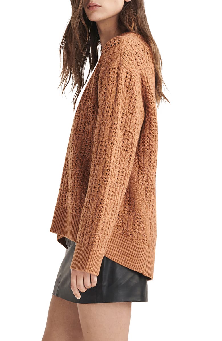 rag & bone Divya Cable Stitch Wool Sweater, Alternate, color, Camel