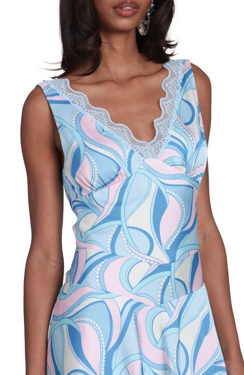 Avec Les Filles Lace Trim Bias Cut Satin Minidress, Alternate, color, Mermaid Paisley