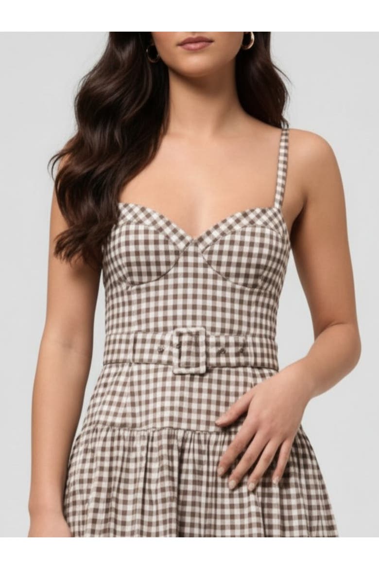 Elodie Sweetheart Neck Maxi Dress, Alternate, color, Ivory Brown Gingham