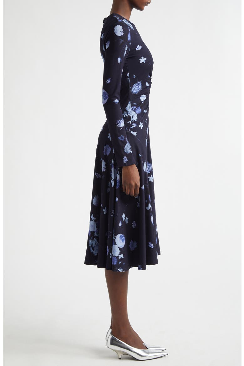 Floral Print Long Sleeve Ponte Knit Midi Dress, Alternate, color, DUTCH FLOWER PAINTING MIDNIGHT
