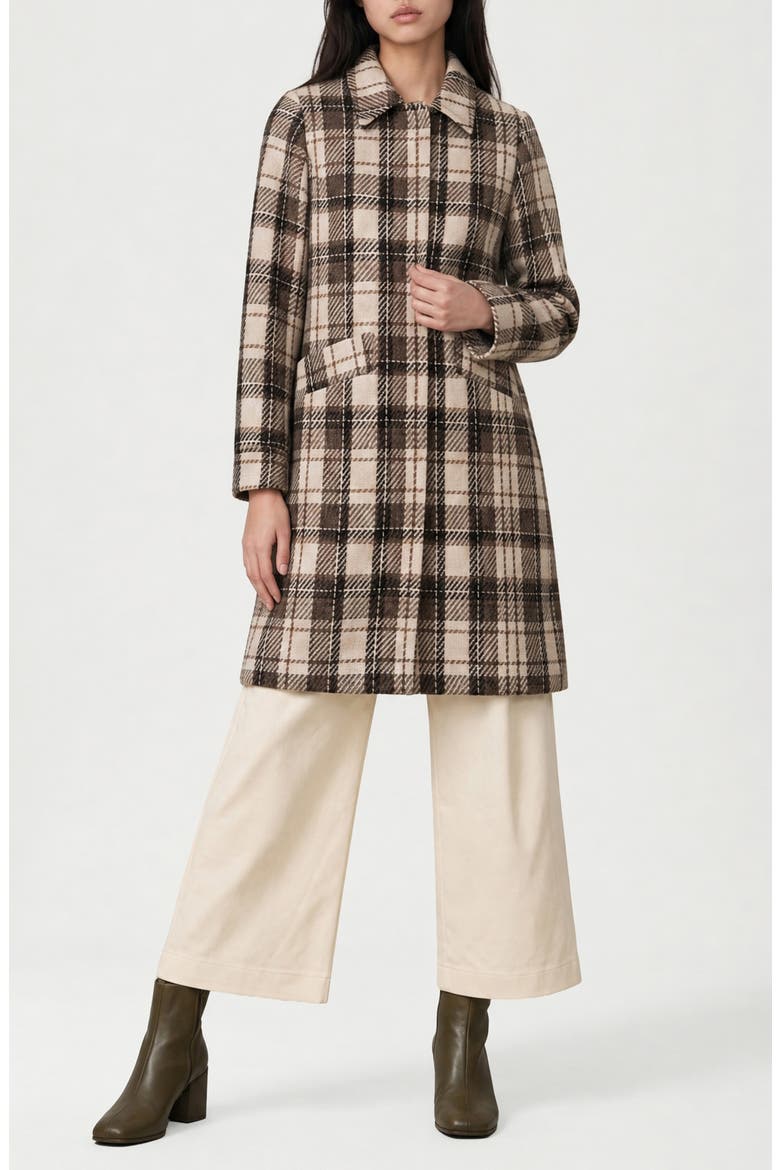 Wallis Plaid Faux Wool Coat, Alternate, color, BEIGE