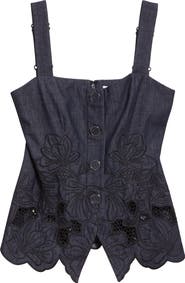 Veronica Beard Mirielle Eyelet Chambray Top