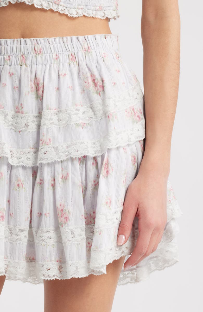 LoveShackFancy Floral Tiered Cotton Miniskirt, Alternate, color, 