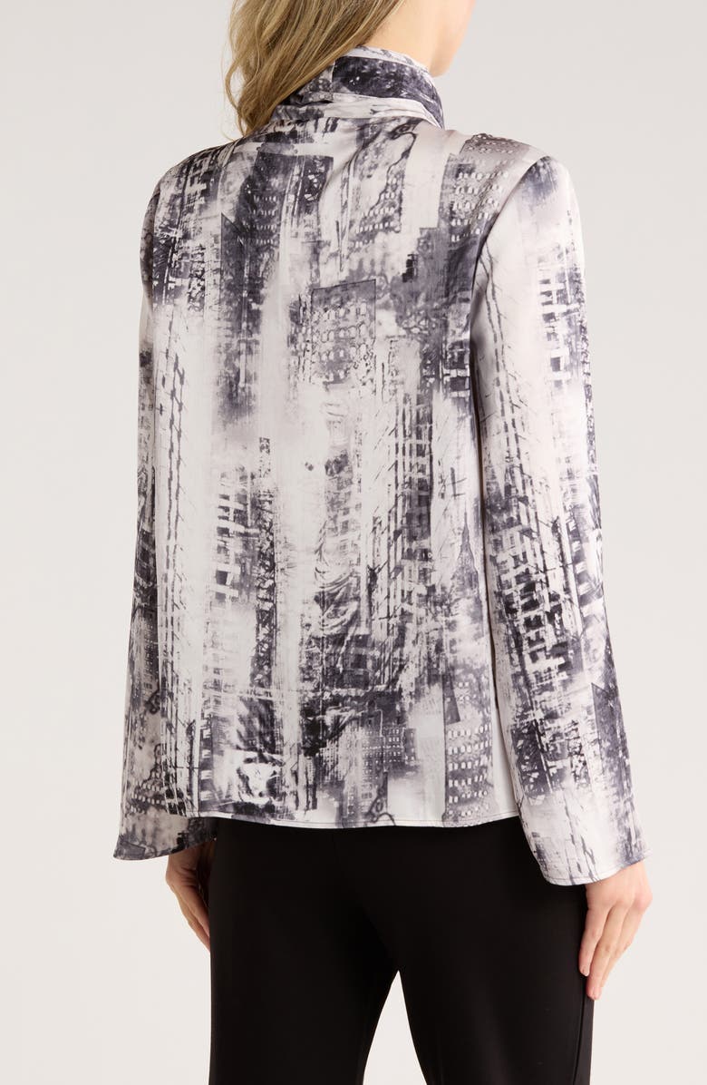 DKNY Tie Neck Long Sleeve Satin Top, Alternate, color, Graphite