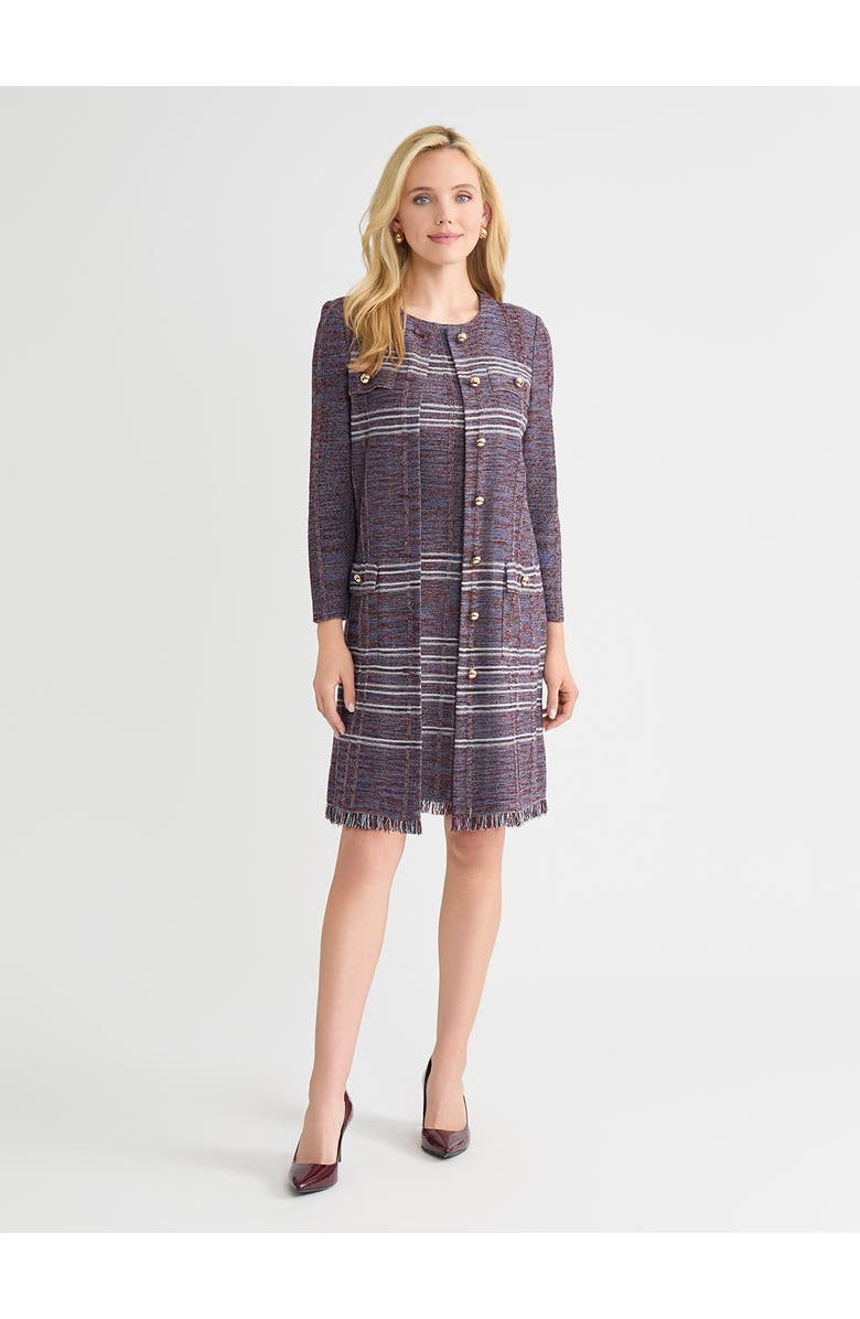 Misook Melange Striped Fringe Trim Knit Jacket, Main, color, Sangria/Blue/Black