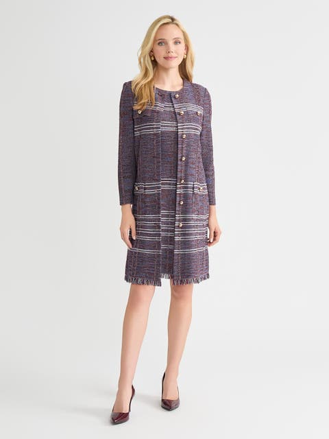 Melange Striped Fringe Trim Knit Jacket