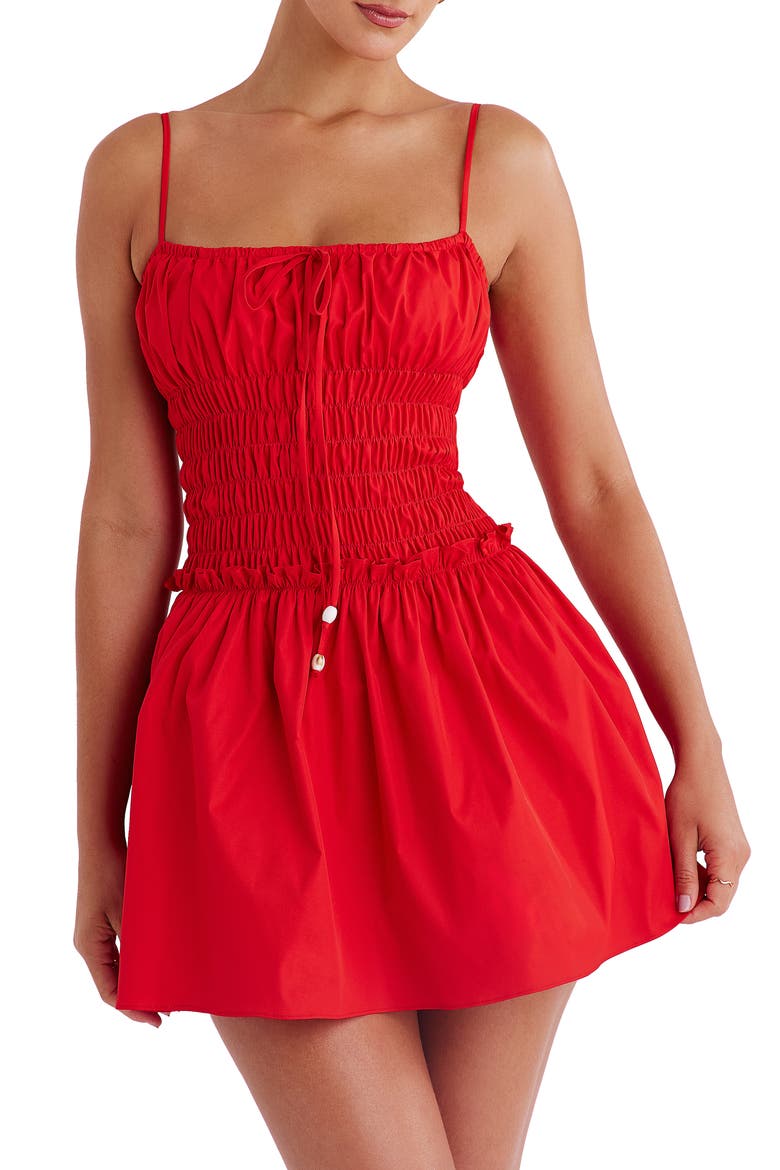 Smocked Sleeveless Minidress, Main, color, RED