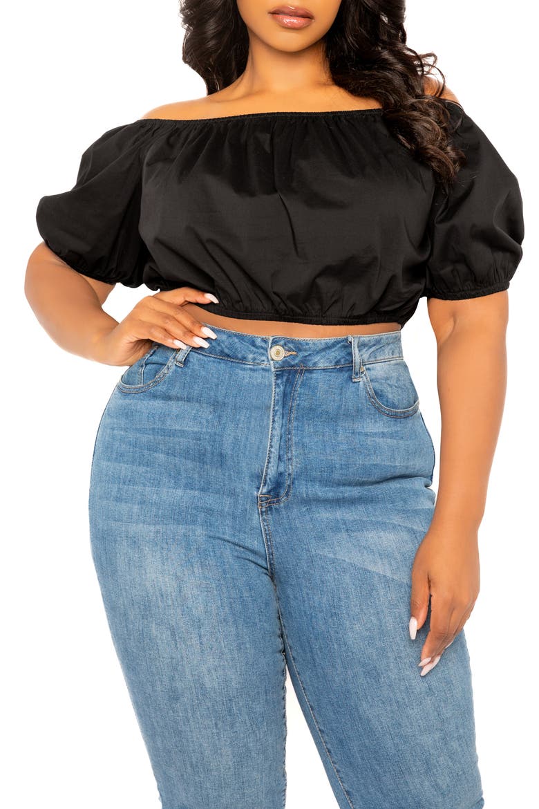 Off the Shoulder Bow Back Crop Top, Main, color, BLACK