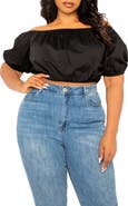 BUXOM COUTURE Off the Shoulder Bow Back Crop Top