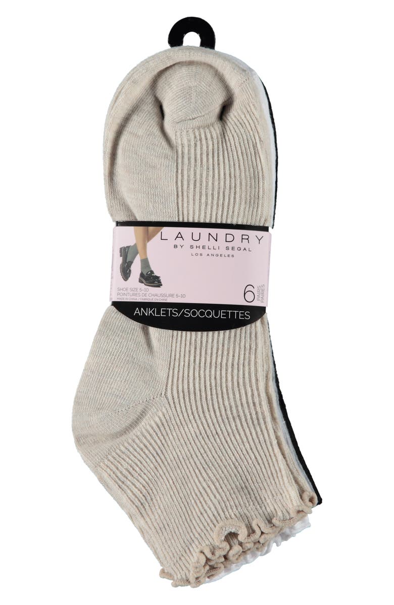 Laundry by Shelli Segal 6-Pack Lettuce Edge Quarter Length Socks, Main, color, White Multi