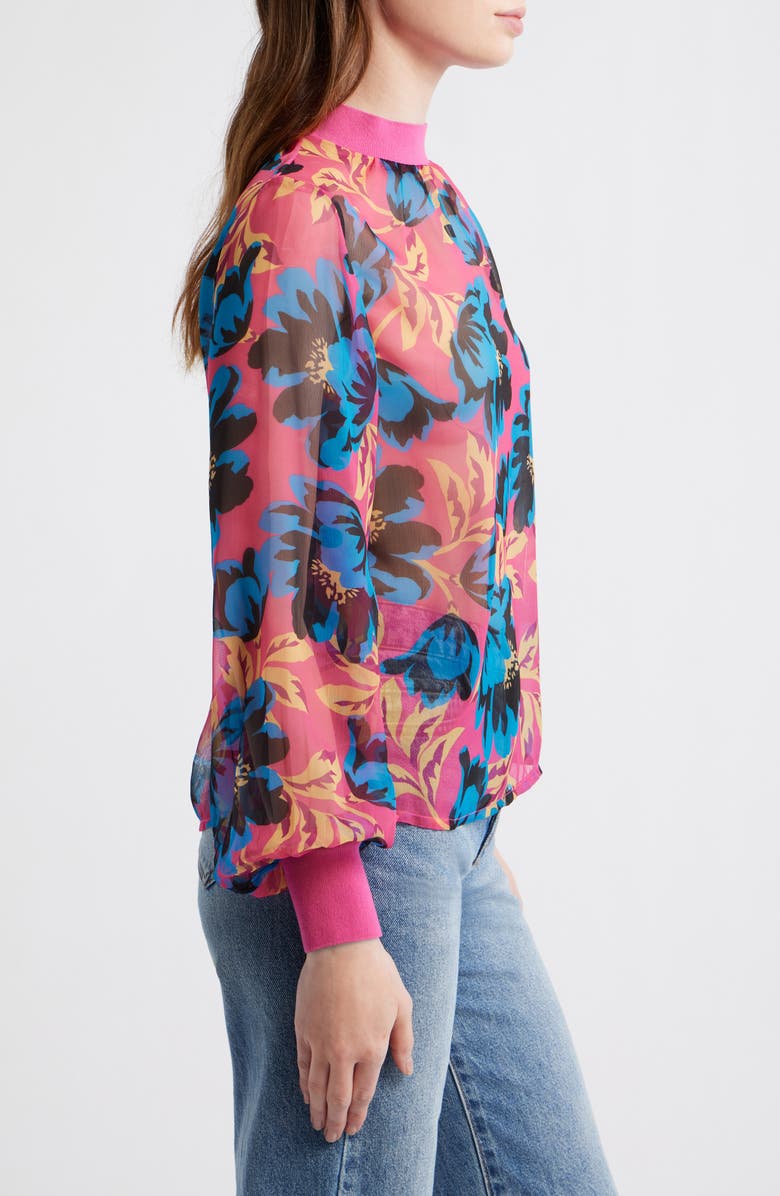 French Connection Eloise Floral Print Crinkled Blouse, Alternate, color, Fuschia Blue Jewel