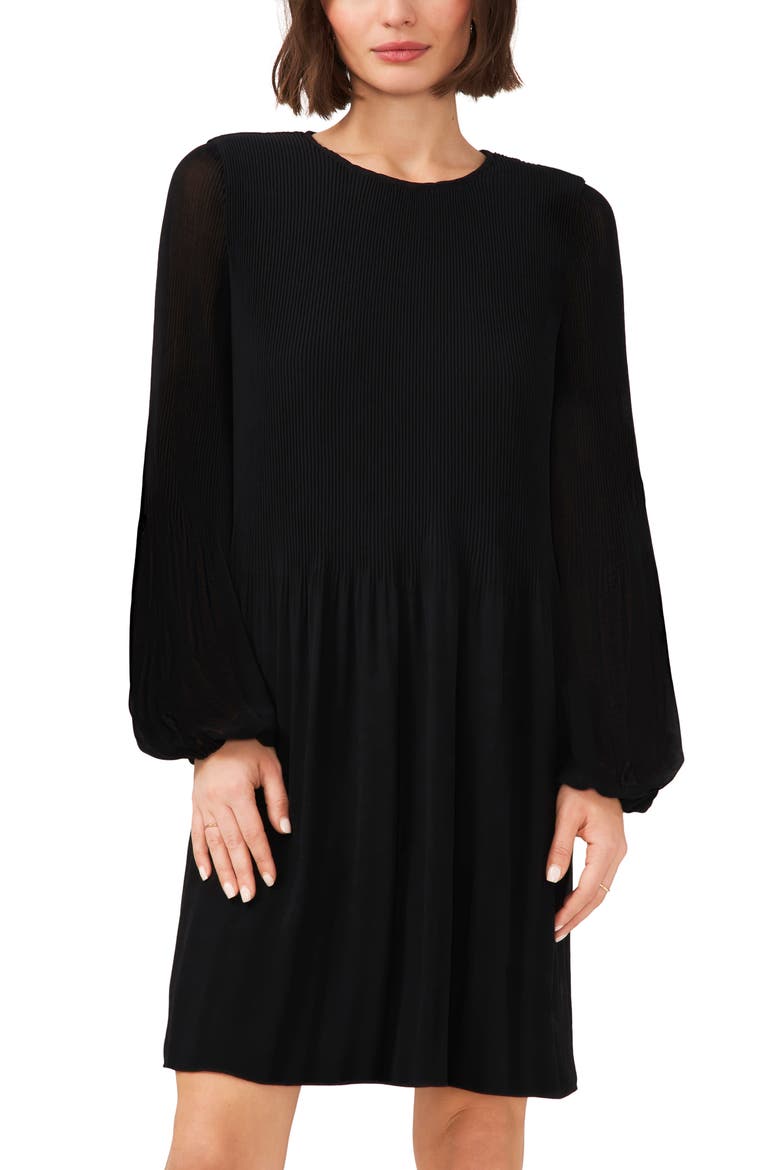 Plissé Long Sleeve Dress, Alternate, color, RICH BLACK 060