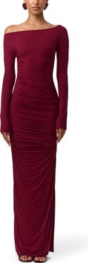 Naked Wardrobe Ruched Off the Shoulder Long Sleeve Maxi Dress