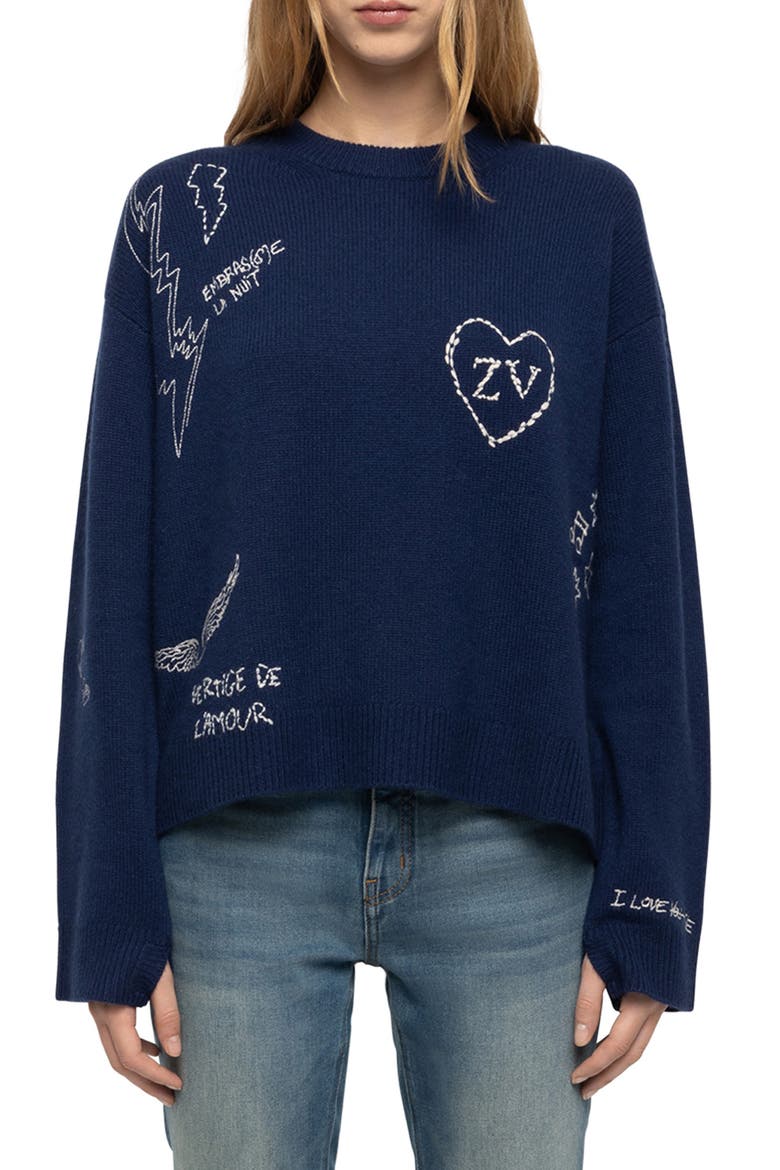 Markuz Cashmere Crewneck Sweater, Main, color, MARINE