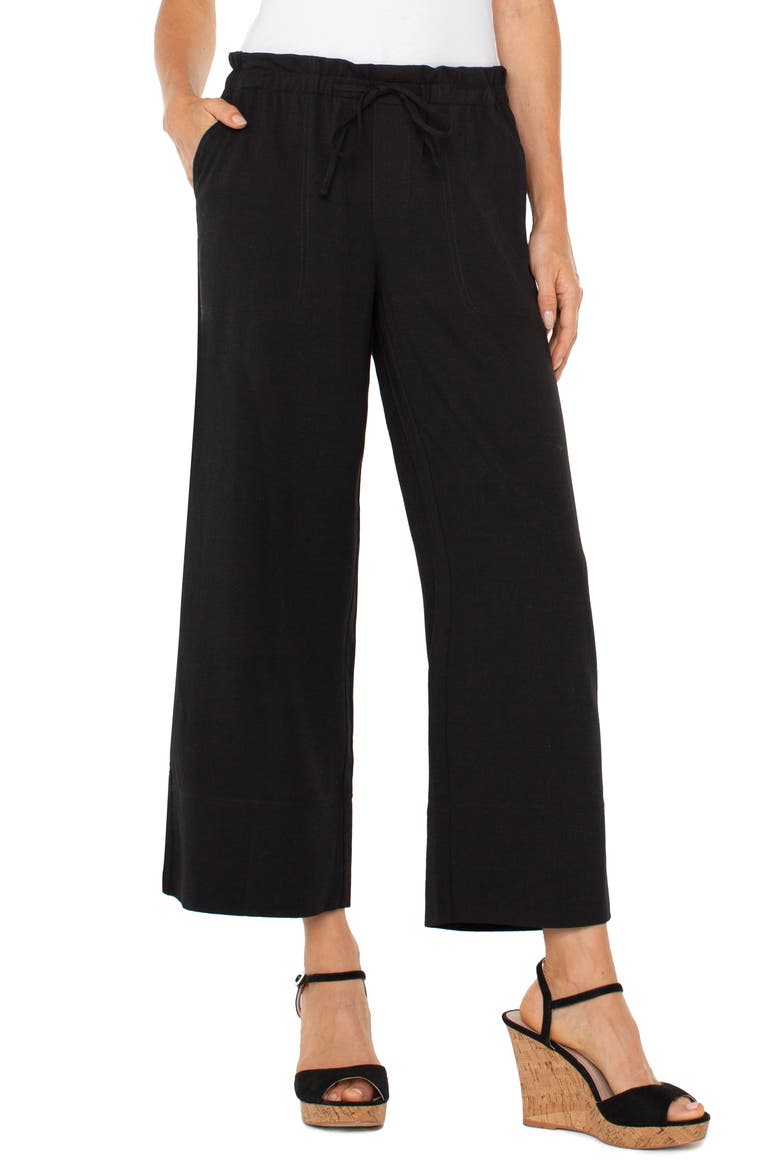 Tie Waist Ankle Wide Leg Pants, Main, color, BLACK