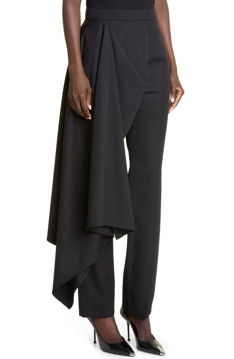 McQueen Draped Panel Wool Barathea Pants, Alternate, color, 