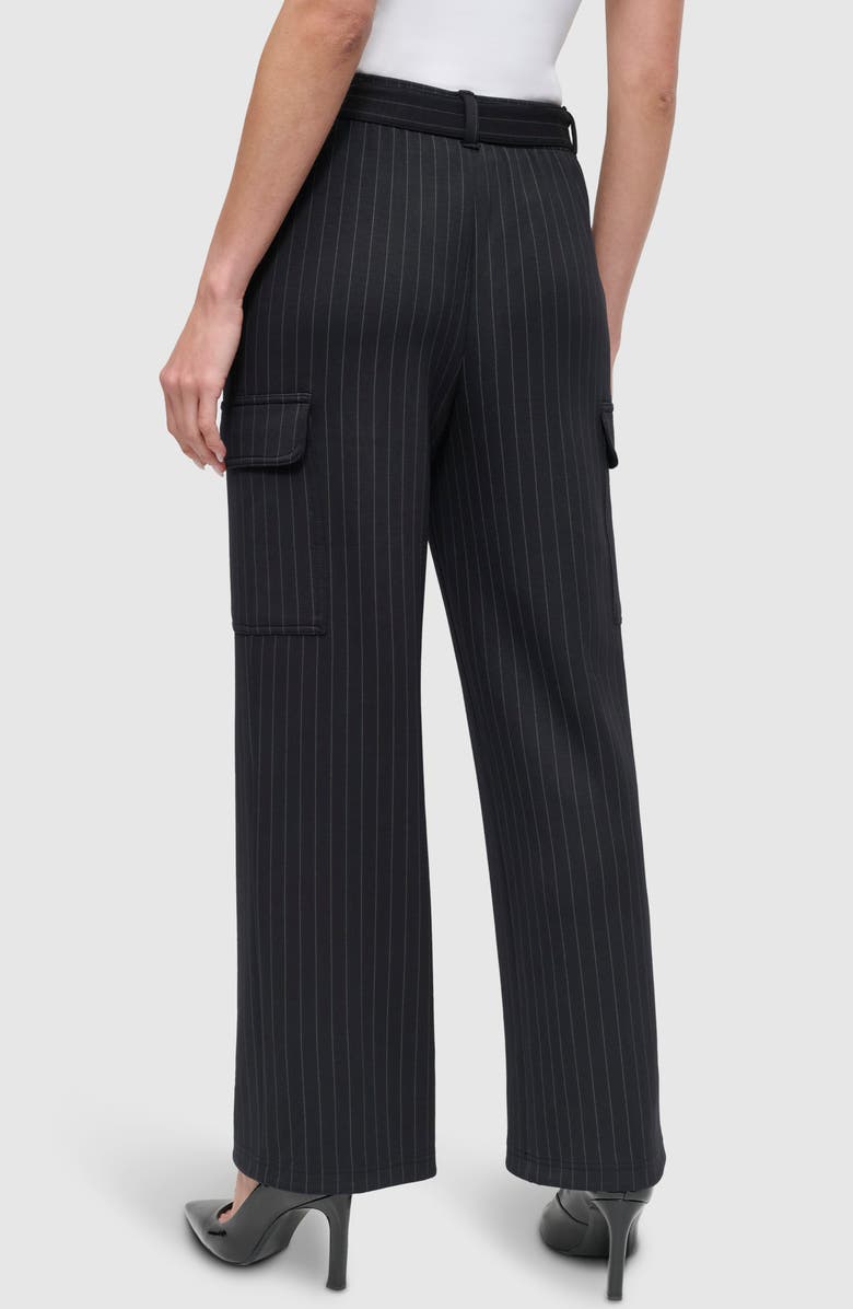 DKNY Pinstripe Belted Wide Leg Cargo Pants, Alternate, color,